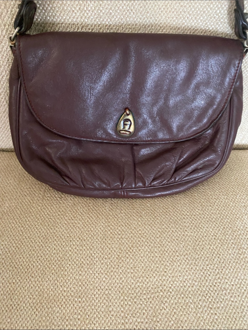 Etienne Aigner Burgundy Leather Flap Shoulder Bag